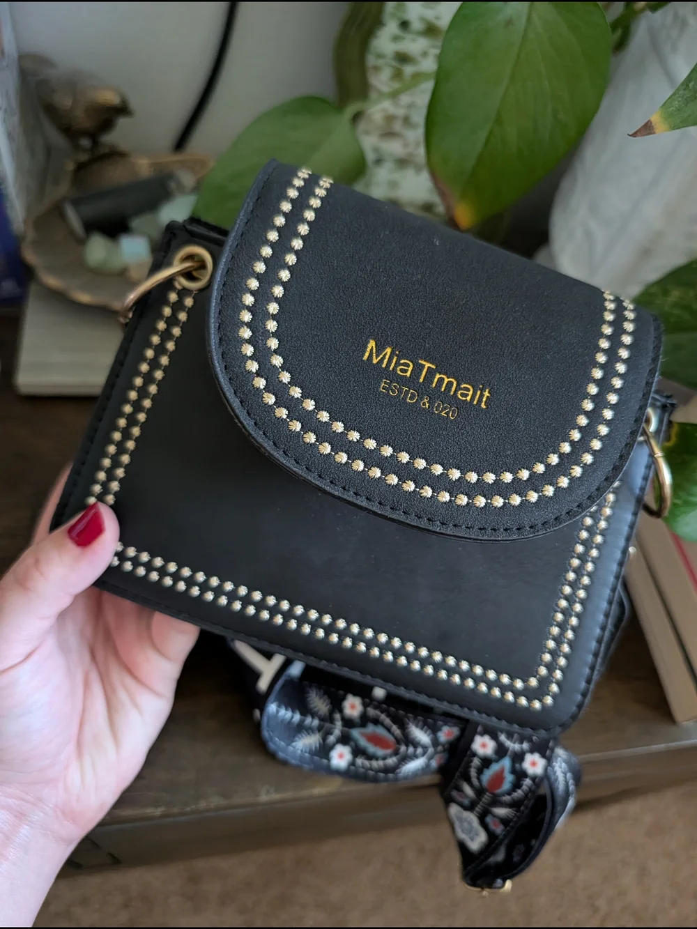 Black Crossbody Bag with Decorative Stud Trim